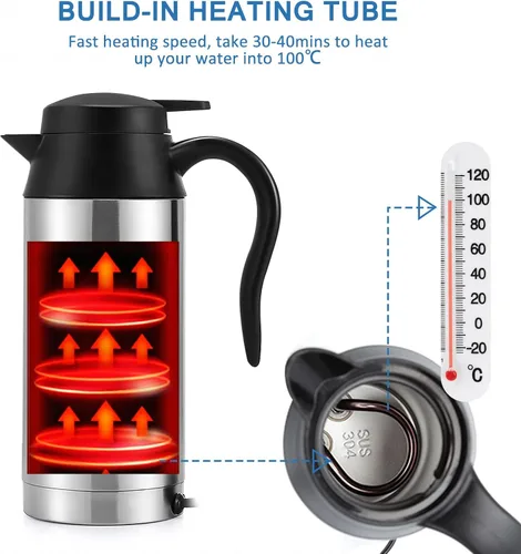 Vista 8 de Sunsbell - Hervidor eléctrico portátil para automóvil, 22.0 fl oz, caldera de agua para automóvil, 12 V, calefacción para automóvil, taza de viaje