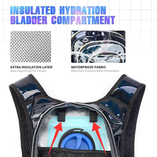 Vista 6 de Hydration Backpack, Festival Rave Hydration Pack, Water Backpack with 2L Hydration Bladder, Rave Backpack Hydration Pack Hydropack Hydro for Hiking