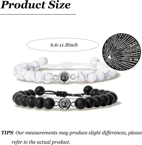 Vista 6 de 72ore Pulseras a juego para parejas, pulsera de fotos con texto en inglés "I Love You in 100 idiomas", pulseras de San Valentín, regalos para ella