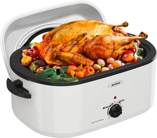 Vista 13 de Sunvivi Horno Asador Eléctrico de 22 Cuartos para Pavo con Tapa, Asadores Eléctricos con Bandeja Extraíble, Asador Grande, Tapa Visible