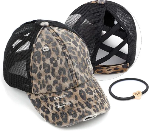 Vista 65 de C.C Gorra de béisbol de malla con diseño de estrella brillante, gorra de camionero ajustable para moño o cola de caballo Una banda elástica-negro