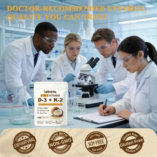 Vista 6 de Suplemento de vitamina D3 K2 2 en 1 Softgel, vitamina D3 10000 UI y vitamina K2 200 mcg, K2 MK7 con suplemento de vitamina D3 que apoya la salud