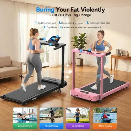 Vista 2 de FUNMILY Almohadilla para caminar de 3.5HP con inclinación - Cinta de correr Rosa Pro