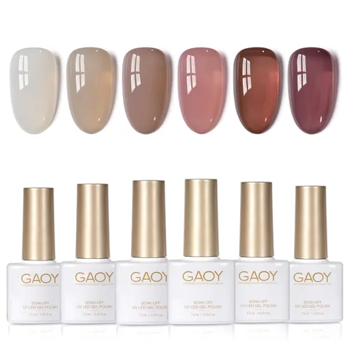 Vista 26 de GAOY - Juego de 6 esmaltes de uñas en gel de color rojo borgoña, incluido el kit de esmaltes en gel de color rojo vino cereza oscuro con luz