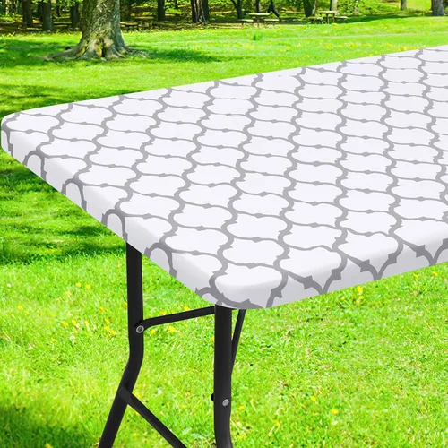 Vista 26 de Smiry Mantel cuadrado para mesa de pícnic, manteles de camping impermeables elásticos ajustables, protector de mantel de vinilo con respaldo de Gris