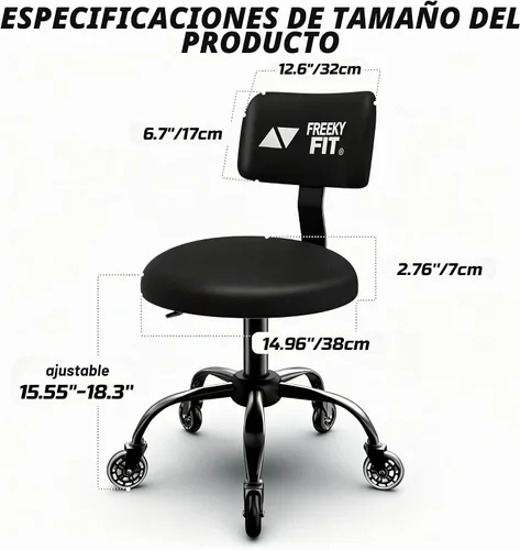 Vista 2 de Taburete Rodante de Taller con Ruedas, Silla de Garaje para Mecánicos con Altura Ajustable 39.5-46.5 cm, Asiento Giratório Resistente para Garaje