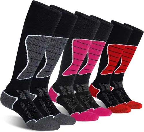 Vista 10 de CS CELERSPORT Calcetines de esquí de lana merino para snowboard para mujer Negro Gris Oscuro + Gris