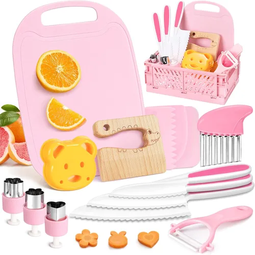Vista 8 de Suhctuptx Cuchillos de cocina para niños, juego de cuchillos de nailon para niños pequeños con cortador ondulado, cuchillo seguro para niños
