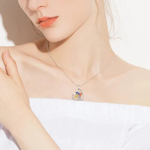 Vista 5 de Collar de concientización sobre el autismo de plata de ley 925 con texto en inglés "I Love Someone with Autism Necklace Jewelry Gifts for Autism Mom
