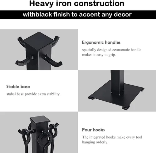 Vista 4 de IRONMAX - Juego de herramientas para chimenea de 5 piezas, accesorios modernos de hierro forjado para chimenea con póker, pala, pinzas, cepillo