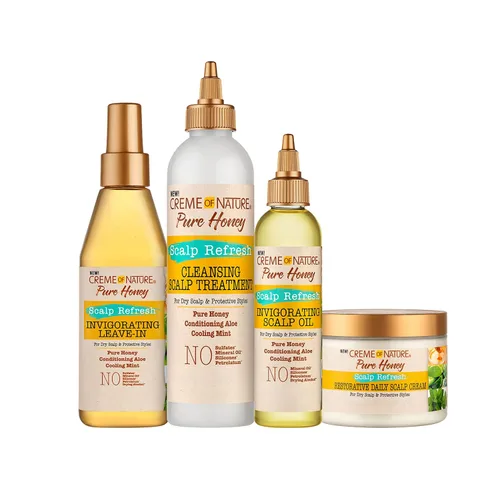 Vista 5 de Creme of Nature Pure Honey Scalp Refresh - Tratamiento de limpieza para el cuero cabelludo, fórmula sin enjuague con aloe, menta y miel, disuelve