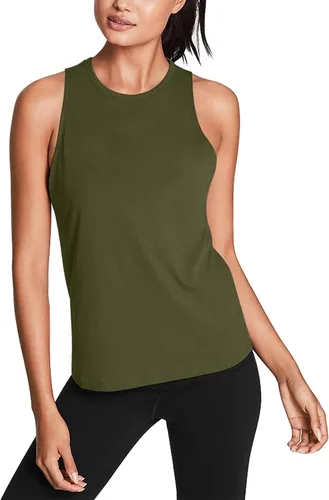 Vista 2 de Mippo Tops de entrenamiento para mujer, camisetas de yoga con espalda Verde militar