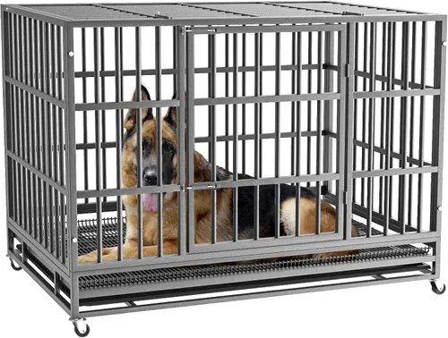 Vista 15 de LEMBERI - Jaula para perro indestructible y resistente de 48/38 pulgadas, a prueba de escapes con ruedas bloqueables, doble puerta para evitar