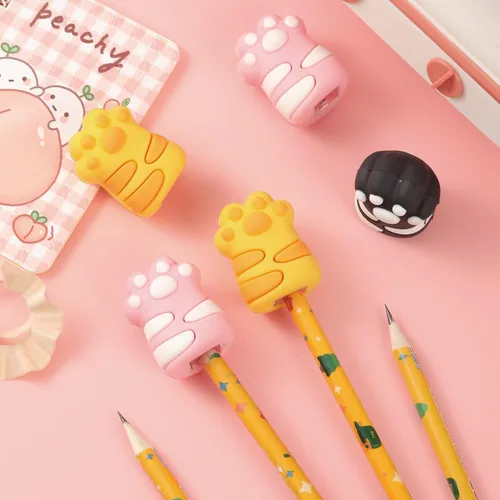 Vista 2 de 3 sacapuntas de dibujos animados con garra de gato, sacapuntas manuales pequeños, sacapuntas de PVC Kawaii, papelería, suministros de oficina