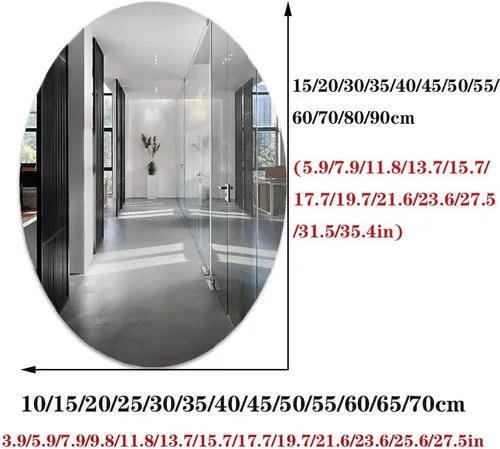 Vista 6 de Y&J Espejo de pared ovalado para sala de estar, espejo sin marco, simplicidad moderna, para baño, dormitorio, pasillo, maquillaje, colgar horizontal