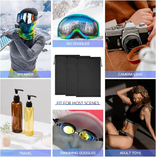 Vista 6 de Bolsa de microfibra para gafas de esquí, bolsa de microfibra con cordón, funda suave, 10 x 7 pulgadas