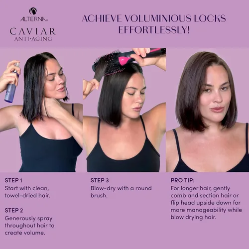 Vista 2 de Alterna Caviar Anti-Envejecimiento Multiplicación Volumen Styling Mist, 5 onzas, Para Cabello Fino, Delgado, Agarre Ligero, Libre de Sulfato
