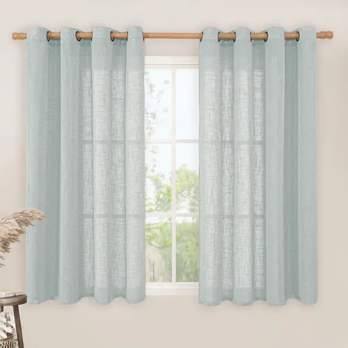 Vista 101 de LAMIT Cortinas de lino marrón caramelo para sala de estar, 84 pulgadas, de lino sintético, texturizado, filtrante de luz, paneles de privacidad