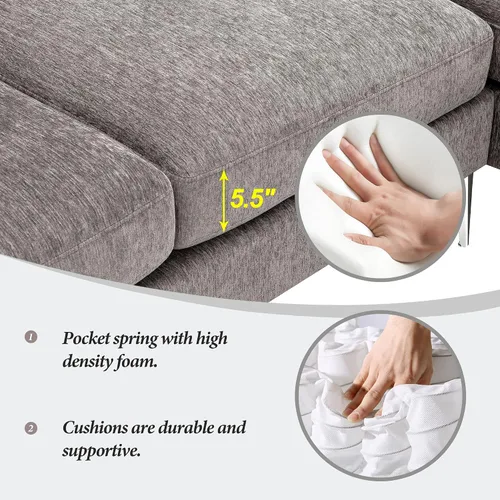 Vista 5 de Sofá modular convertible moderno, sofá modular de felpilla de 84 pulgadas en forma de L con diván reversible para sala de estar, apartamento