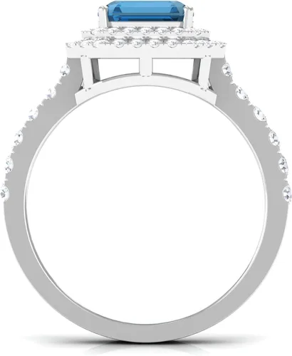 Vista 7 de Anillo de compromiso natural de corte Asscher con topacio azul Londres con moissanita, calidad AAA, anillo de compromiso de doble halo certificado