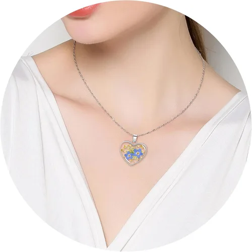 Vista 20 de Collar de flores silvestres prensadas con encaje de Forget-Me-Not y Queen Anne Collar de flores prensadas de oro Collares hechos a mano