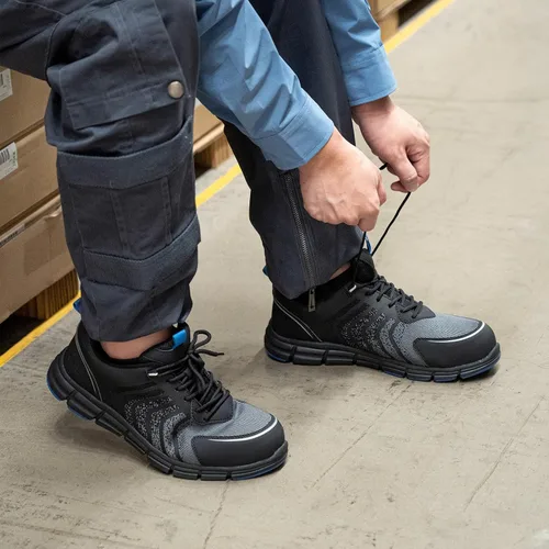 Vista 5 de SPIEZ Zapatos de seguridad para hombre, extra ligeros, transpirables, con punta compuesta, tenis de trabajo negro y azul US 7.5-12