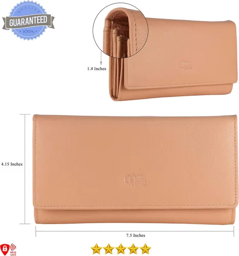 Vista 10 de Mou Meraki - Billetera o bolsa de mano de cuero genuino, con bloqueo de seguridad RFID, con escudo contra el robo de identidad, para mujeres