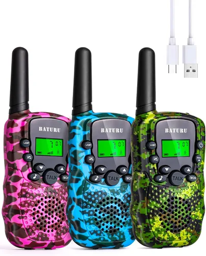 Vista 8 de Walkie Talkies recargables para niños, paquete de 3, 3 millas de Verde+azul+rosa