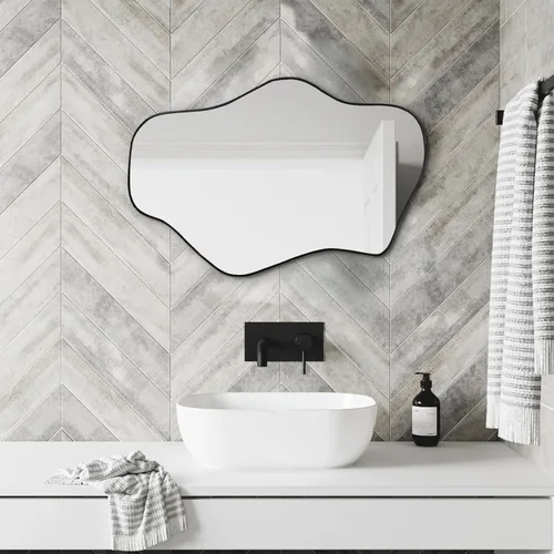 Vista 3 de Espejo de pared irregular, espejos asimétricos de 21 x 14 pulgadas, espejo moderno sin marco para pared, espejos de forma única para sala de estar