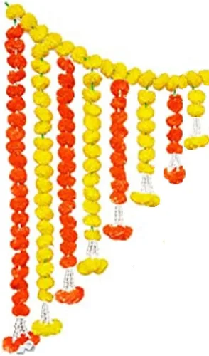 Vista 2 de SSR Flores artificiales de caléndula para colgar en la puerta, bandharwar Toran, guirnaldas para Diwali Navratri Festival decoración del templo