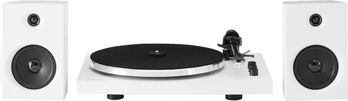 Vista 4 de Crosley T150B-WH - Moderno sistema de tocadiscos Bluetooth de 2 velocidades con brazo de tono ponderado variable y altavoces estéreo, color blanco