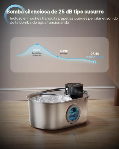 Vista 6 de Fuente de agua inalámbrica para gatos: fuente para mascotas de acero inoxidable operada por pilas, dispensador automático de agua inalámbrico