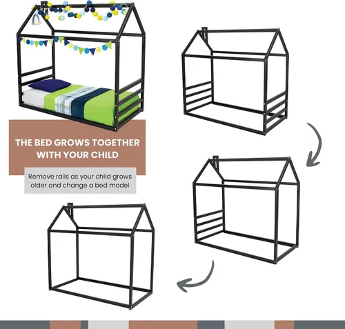 Vista 3 de Cama de casa para niños, cama de casa para niños, cama de piso Montessori, cama de casa Montessori, cama de plataforma para niños