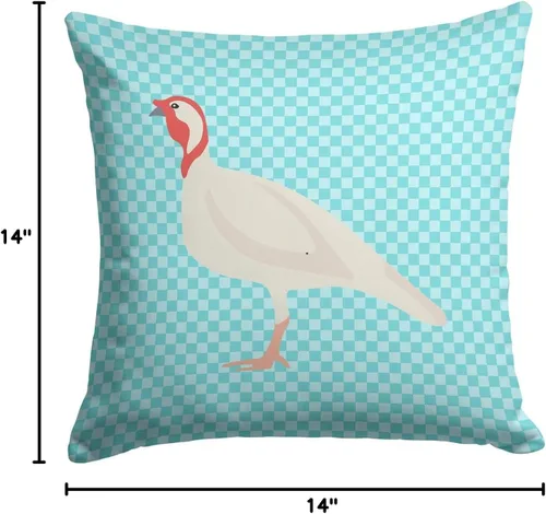 Vista 5 de Caroline's Treasures BB8163PW1414 Beltsville - Almohada decorativa de tela a cuadros pequeños, color blanco, pavo y gallina azul, lavable a máquina