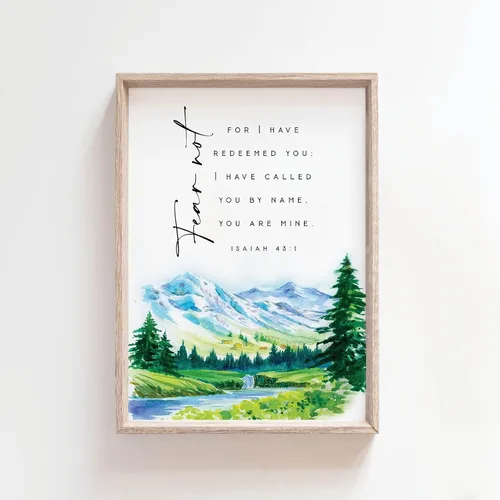 Vista 2 de Isaías 43:1 Fear Not I Have Redeemed You Versículo bíblico Arte de pared Escritura Decoración de habitación cristiana Póster de bautismo cristiano