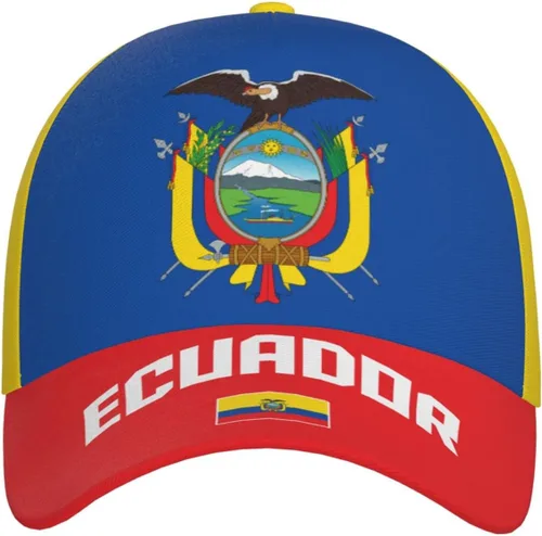 Vista 2 de Gorra de béisbol ecuatoriana con la bandera de Ecuador con impresión completa 3D para adultos, unisex, ajustable, gorra patriótica de fútbol, bandera