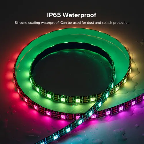 Vista 2 de SEZO WS2812B ECO Tira de luz LED 16.4 pies/5M 60 píxeles/m 300 píxeles, direccionable individual, programable, 5050SMD, RGB digital, aleación