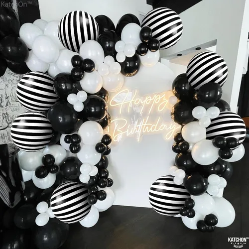 Vista 7 de KatchOn, Globos grandes a rayas blancas y negras de 18 pulgadas, paquete de 10 globos de aluminio para decoraciones de fiesta de cumpleaños