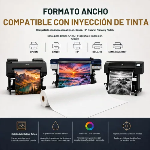 Vista 3 de Rollo de lona mate de algodón de alta calidad, secado rápido, compatible con impresora de inyección de tinta de gran formato, perfecto para bellas