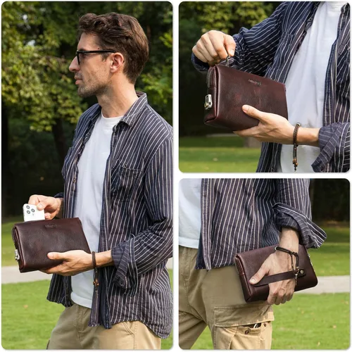 Vista 57 de Funda de piel de grano superior para hombre y mujer, múltiples bolsillos/ranuras, RFID de gran capacidad para tarjetas, cheques, dinero, pasaporte
