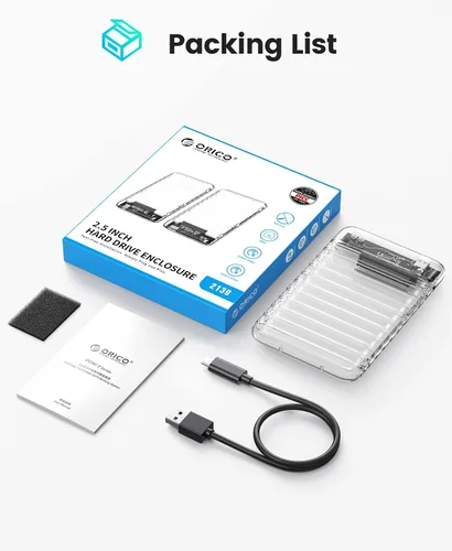 Vista 11 de ORICO Caja de disco duro externo de 2.5 pulgadas USB C a SATA III 5Gbps transparente para todos los discos SATA SSD HDD de 7mm 9.5mm 2.5 pulgadas
