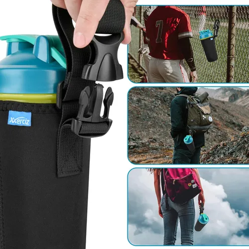 Vista 2 de Xxerciz Aislador de neopreno reutilizable para botella de agua, fundas compatibles con botella de licuadora de 28 onzas, soporte para botellas