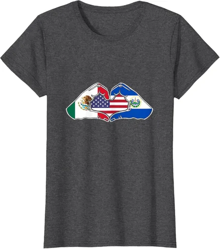 Vista 6 de Corazón manos México, El Salvador y Estados Unidos. Camiseta, Negro