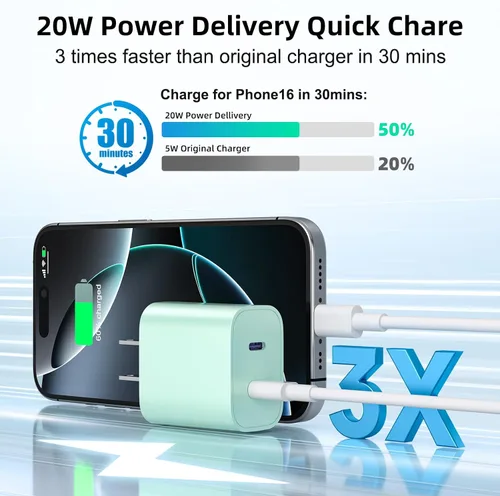 Vista 3 de Bloque de cargador USB C para iPhone 17 16 15 Bloque de carga rápida