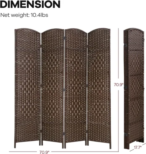 Vista 4 de Divisor de habitación, 4 paneles de 6 pies, divisor de privacidad plegable para interiores, pantalla de madera para hogar, oficina, restaurante