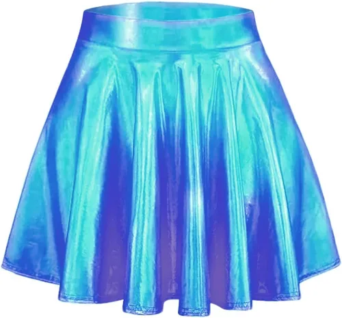 Vista 5 de Women's Rave Outfit Sets For Women Festivals 2 Pcs Metallic Tops long Skirt EDM Party Club Holographic Rave Outfits