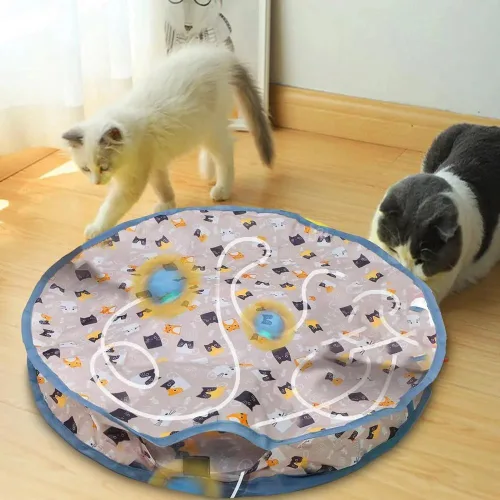 Vista 2 de Juguetes interactivos para gatos, juego automático de pelota móvil activada por movimiento, tapete de juego de 28 pulgadas, pelota rodante rápida