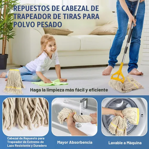 Vista 7 de Paquete de 2 trapeadores comerciales de algodón industrial de 20 onzas, cabezales de repuesto de algodón de grado industrial para el hogar