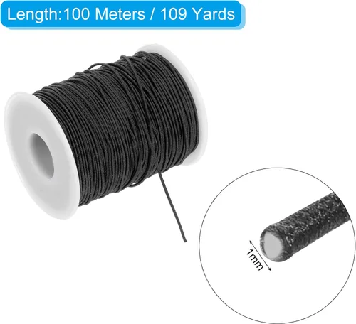 Vista 2 de uxcell Cordón elástico de 0.039 pulgadas para hacer joyas, collares, pulseras, cuentas, 109 yardas, color negro