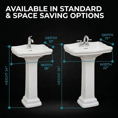 Vista 6 de Fine Fixtures Roosevelt Lavabo de Pedestal para Baño – Lavabo de Pedestal Pequeño de 18 Pulgadas, Cerámica Vítrea China Duradera con Orificio Único